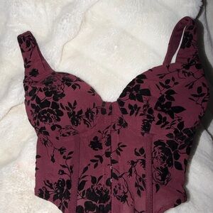 Brand New XS Windsor Floral Bustier Top in Burgundy and Black